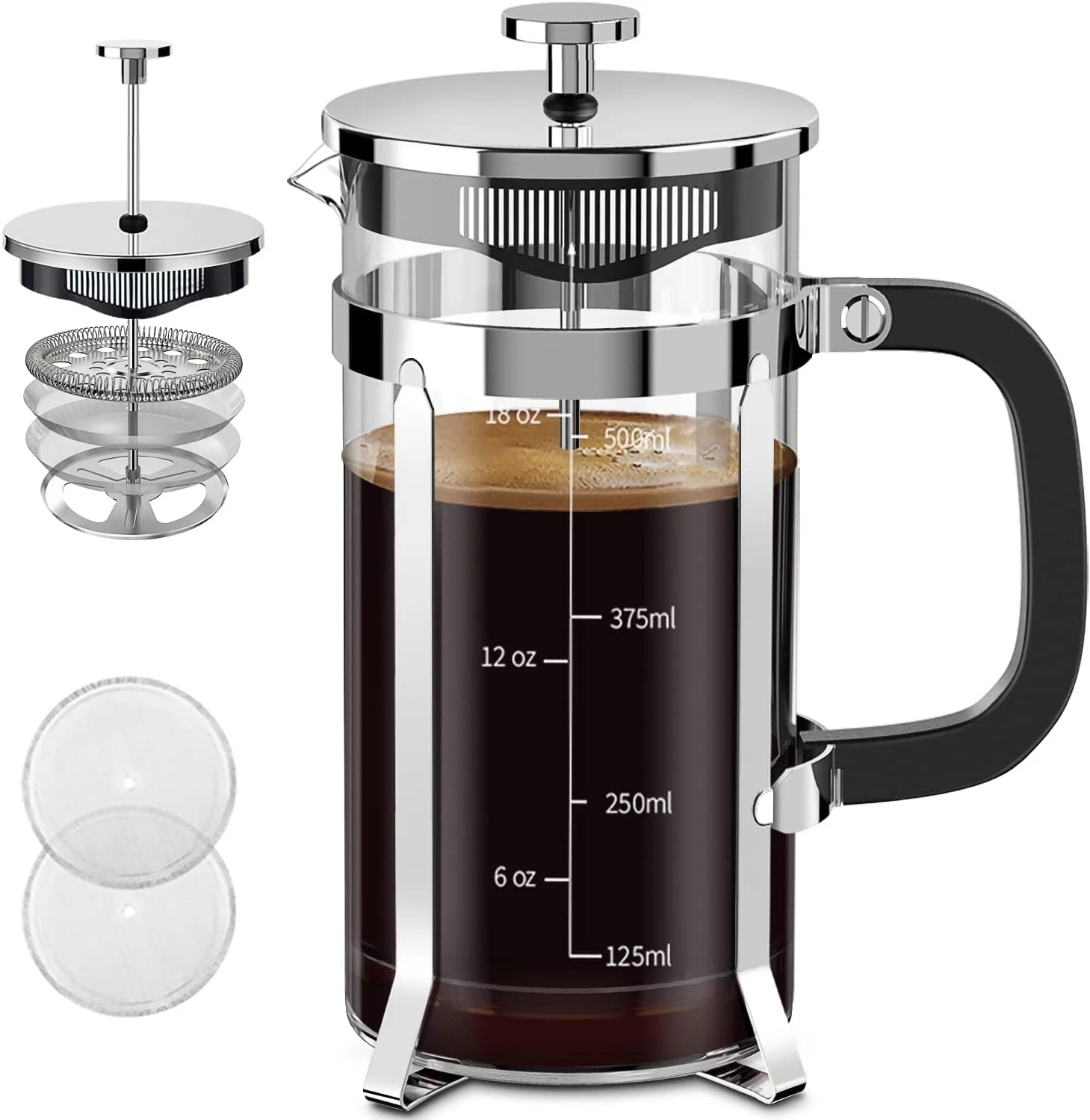 French Press Coffee Maker 304 Stainless Steel French Press with 4 Filter, Heat R