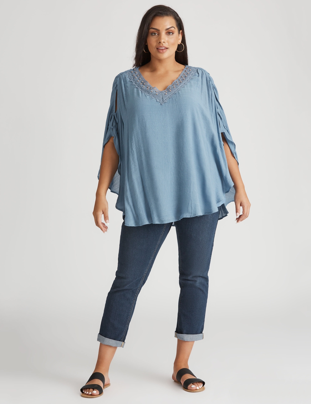 AU 22 BeMe Plus Size Womens Tops Elbow Sleeve Woven Overlay Top au-22-beme-plus-size-womens-tops-elbow-sleeve-woven-overlay-top