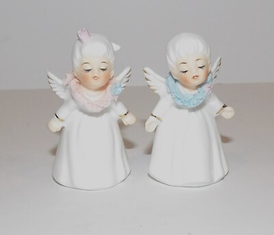 DARLING VINTAGE NAPCOWARE BONE CHINA MINIATURE BOY & GIRL ANGEL 2 1/4'' FIGURINES