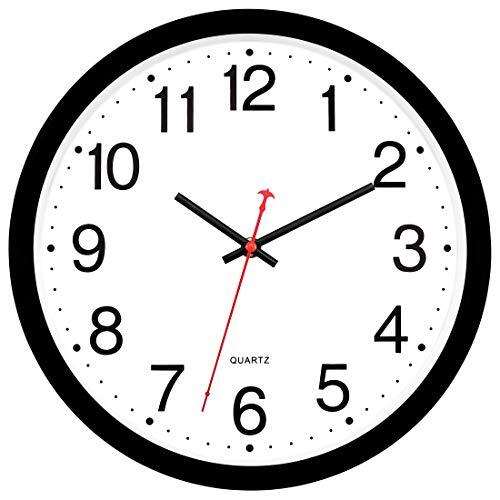 Wall Clock Silent Non Ticking 12 Inch Quartz Battery Operated 12 inch Black-image
