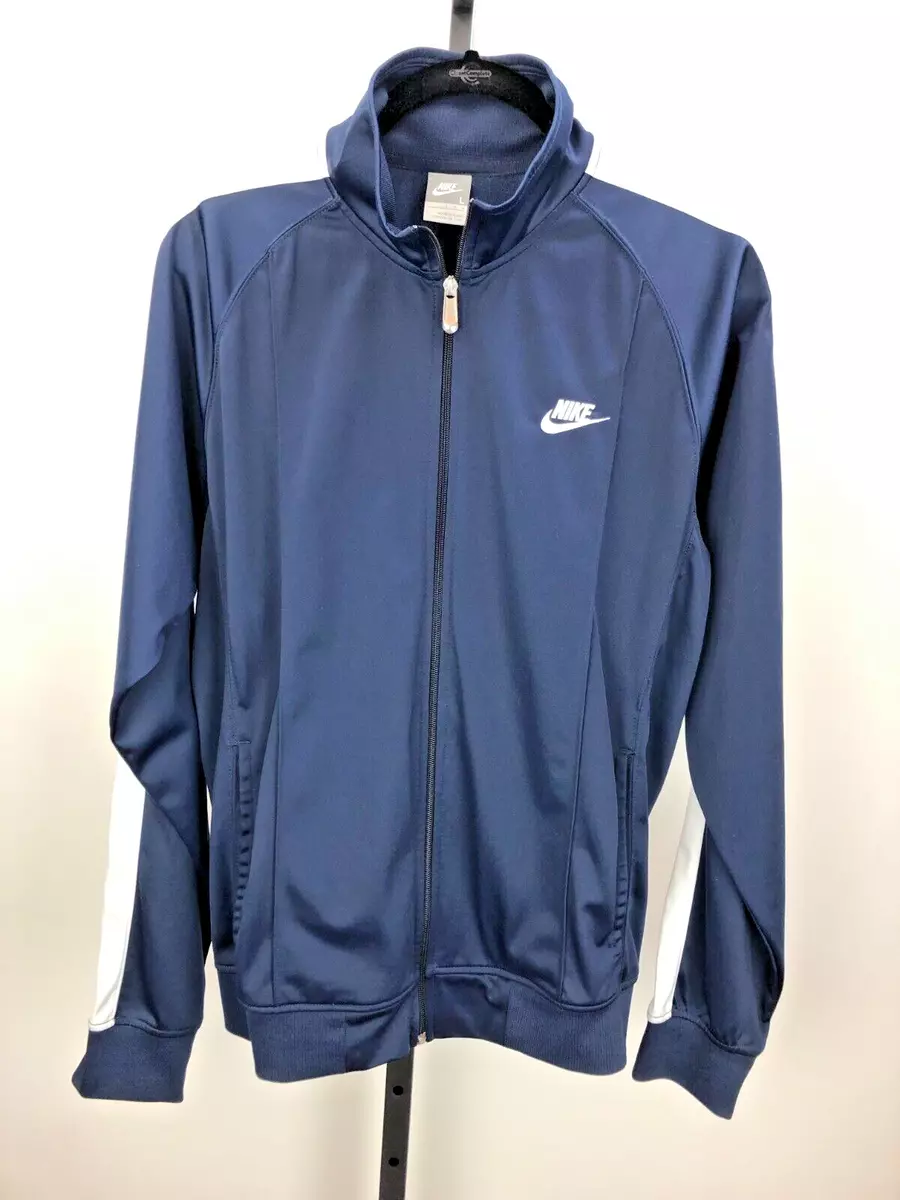 NIKE Mens Track Jacket Large Navy Blue Full Zip White Stripe Sleeve Pockets | eBay