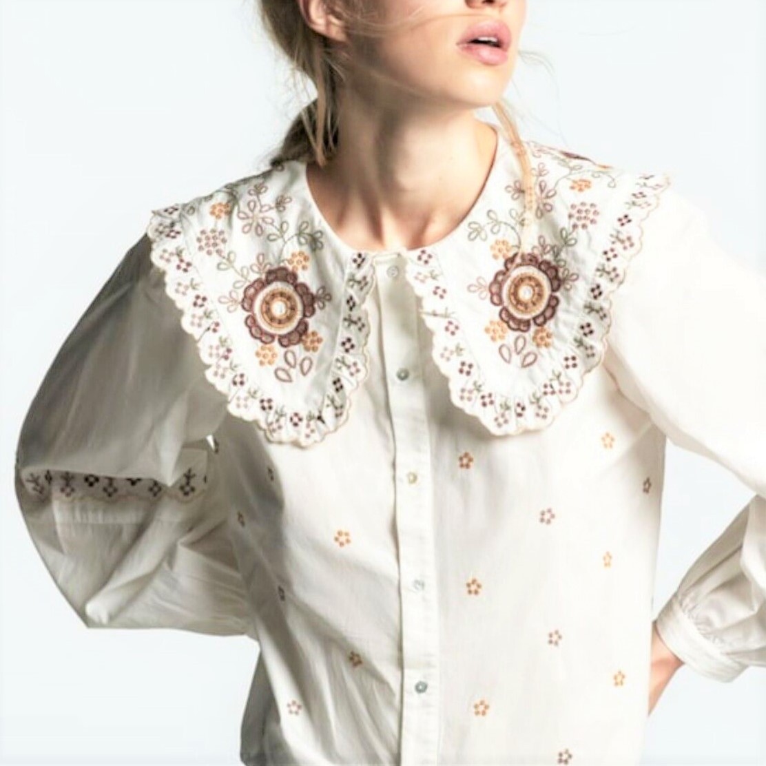 blusa popelin bordados zara