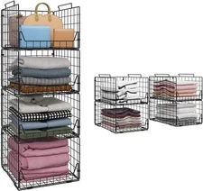 Stackable Closet Organizers and Storage Bins 4 Pack, Sturdy Metal Black 