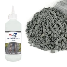 WWS 1kg Ballast & 500ml Glue Kit for Model Rail Tracks – Large Grade Dark Grey