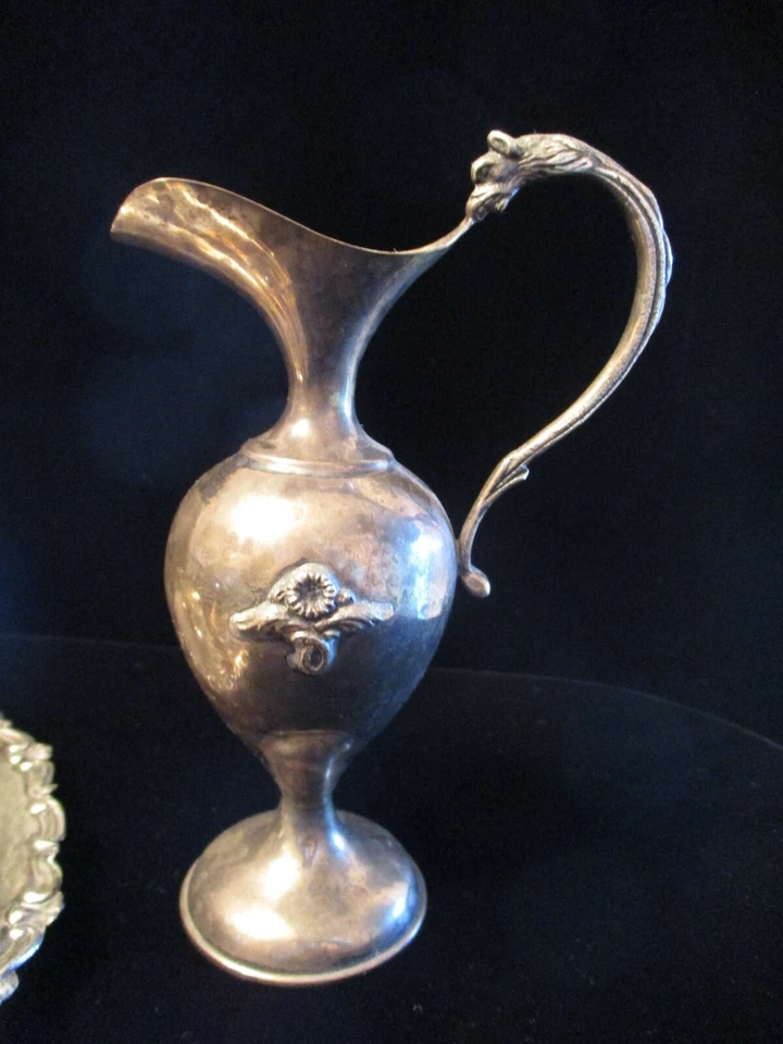 EL MEJOR JUEGO DE LICOR Antiguo 800 Bandeja PLATA Ewer y Copas Cordiales Miniatura Foto 4 de 4