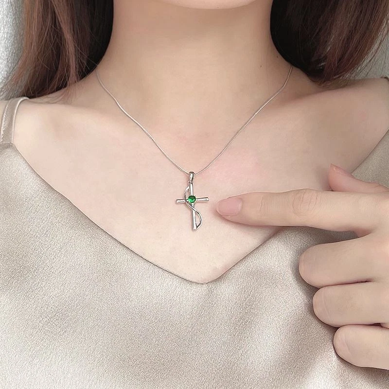 Damen Halskette 925 Silber Geburtsstein Kreuzkette Kreuz Geburtstag Geschenk - Bild 2 von 4