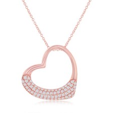 Sterling Silver Rose GP Micro Pave Open Heart Pendant