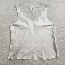 Delicates Tank Top Under Shirt L Pearl White Beads Lace Embroidery Satin Vintage