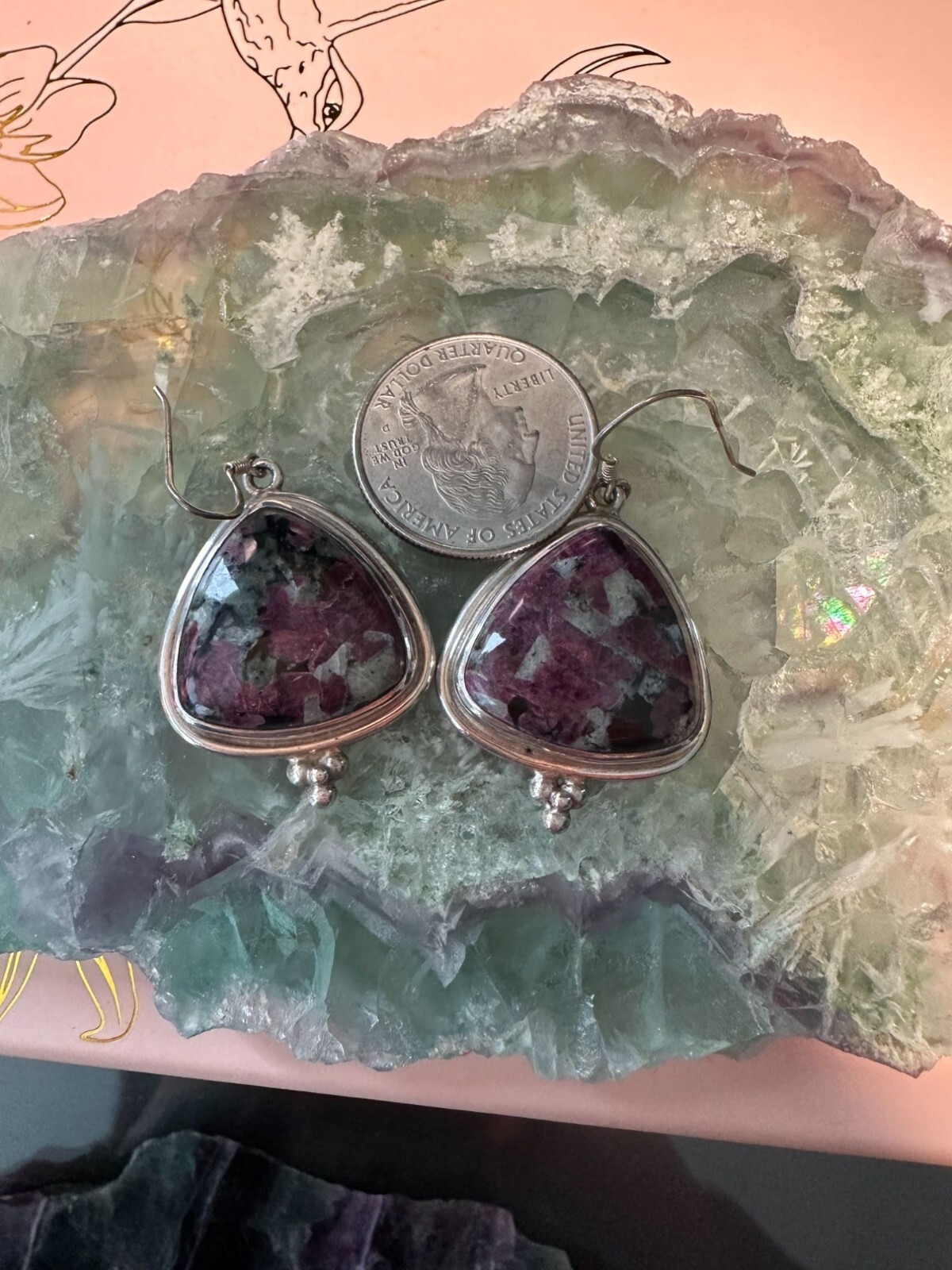 Triangular Sterling Silver Dangle Earrings With C… - image 2