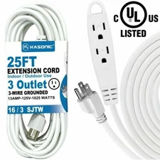 25 -100 Feet Extension Cord, 3 Outlet Power Strip for Indoor Use UL Listed