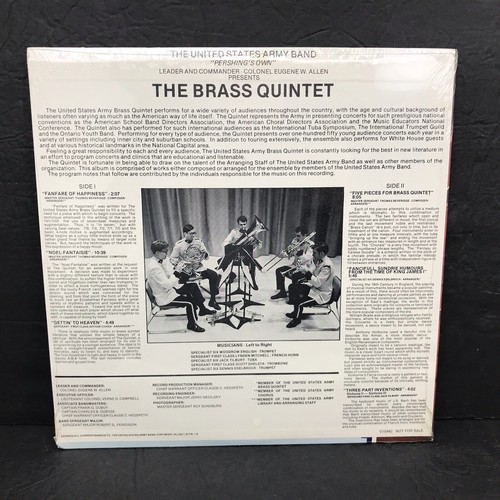 The Brass Quintet LP Record United States Army Band Pershings Own V75942 Promo - Picture 3 of 4