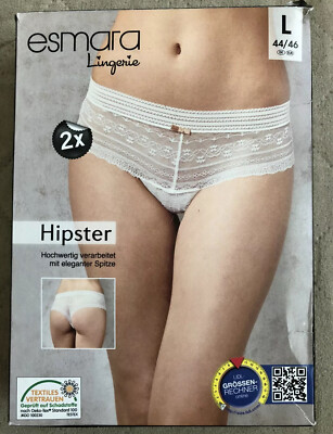 ESMARA Panties 2 Pair Bikini Hipster Briefs L  44-46 SEXY SHEER  LACE  Germany