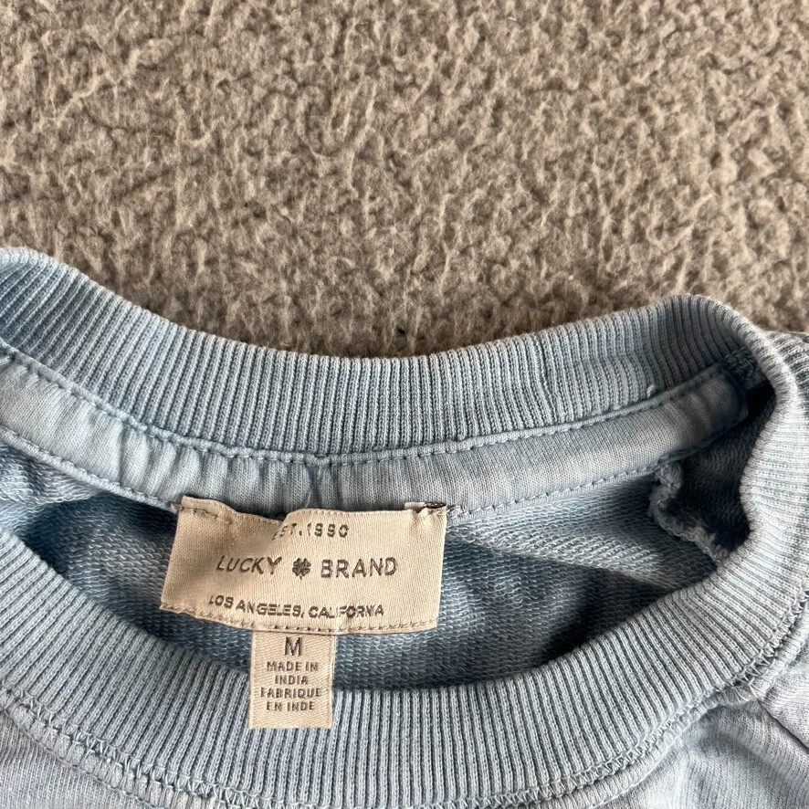 NEW Lucky Brand Sweatshirt Womens Medium Blue White Sweater Dip Dye Ombre Terry - Image 3 of 4