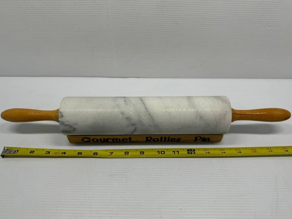 Rodillo gourmet vintage de piedra de mármol con soporte de madera, caja Foto 3 de 4