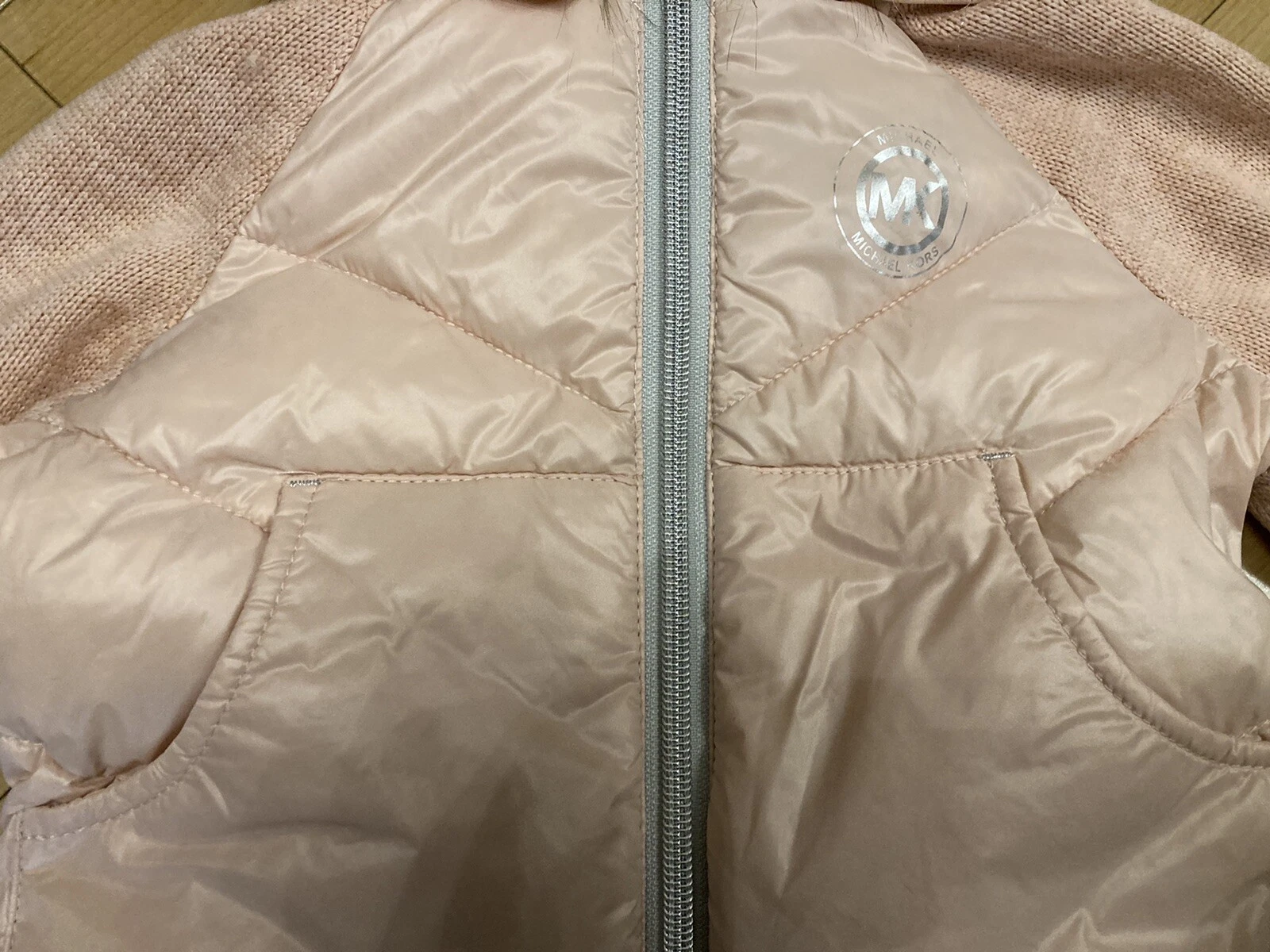 Cappotto rosa bambina Michael Kors taglia 2 anni finiture in pelliccia cappuccio imbottito maniche a maglia