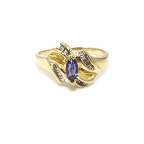 14K Yellow Gold Ring Size 6.75 Purple Tanzanite D… - image 1
