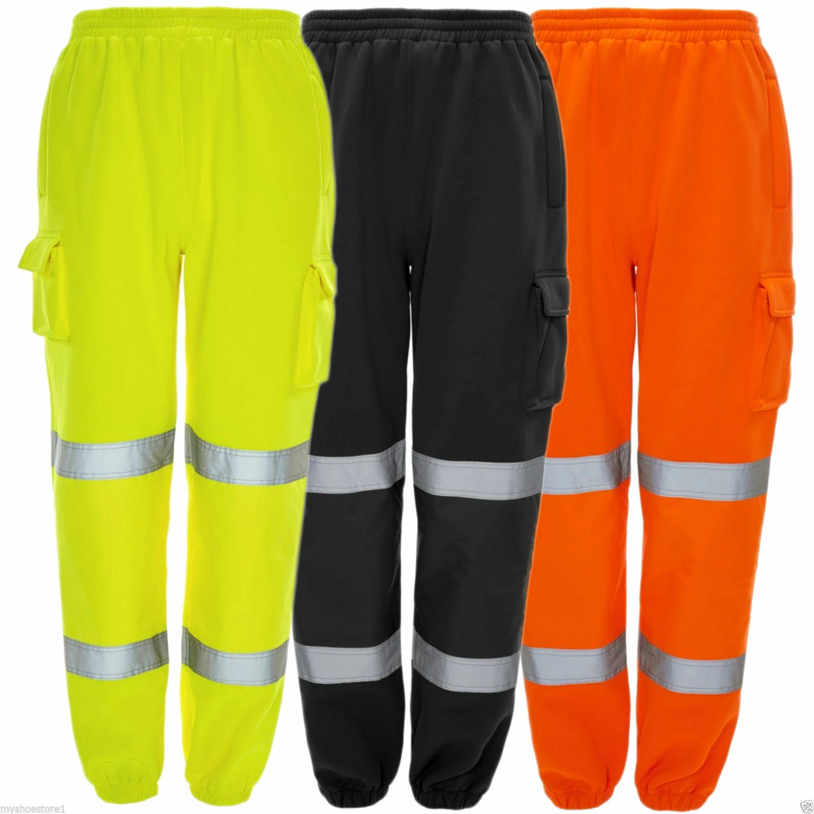 HI VIZ VIS JOGGING BOTTOMS WORK WEAR FLEECE TROUSERS SAFETY JOGGERS SWEAT PANTS