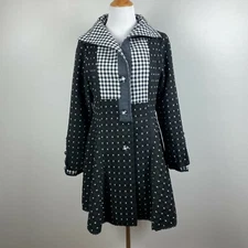 N By Nancy Coat Women Medium Black White Gingham Mix Print Skirted Lightweight M