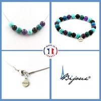 Satz Armband Halskette Perlen Amethyst + Chrysocolla GetöNte + Achat GrößE P