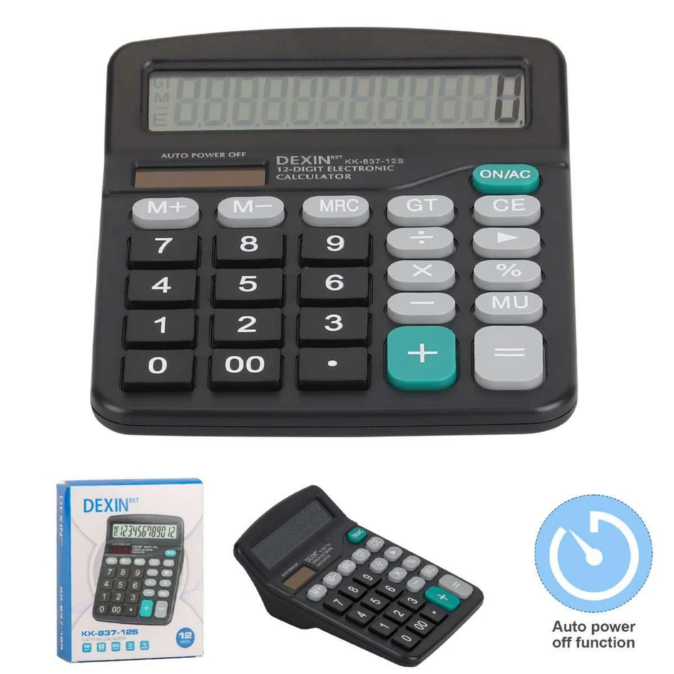 12-Digit Desktop Calculator Solar Battery Big Button Dual Power Large Display - Image 2 of 4