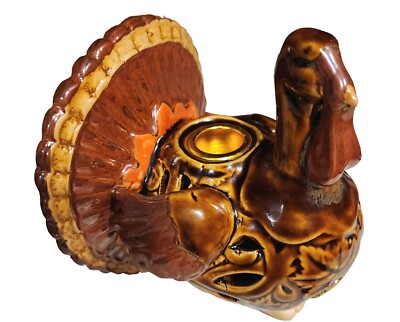 Thanksgiving Turkey Candle Stick Holder Glazed Porcelain 