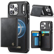 For iPhone 17 Pro Max 16 15 14 13 12 11 Leather Detachable Wallet Mag Safe Case