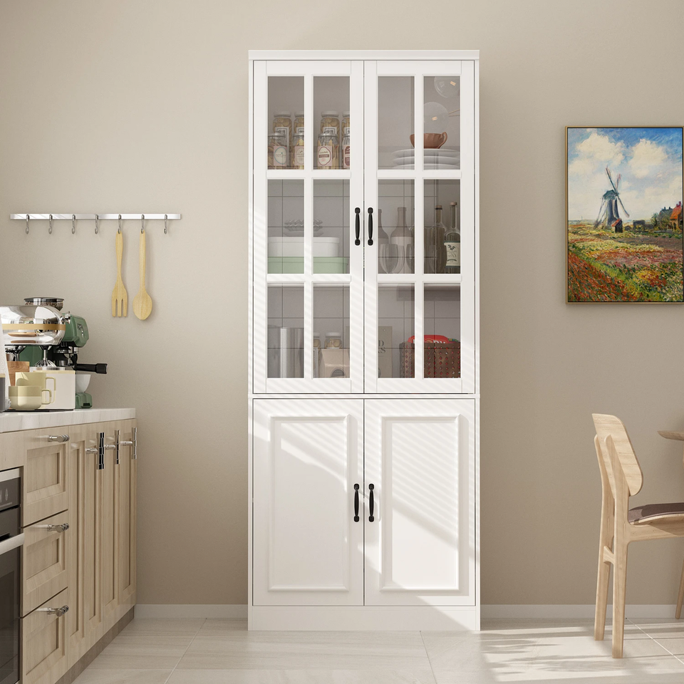 Modern Kitchen Cabinet with 2 Glass Doors, Pantry Cabinet with 5 Storage Shelves | eBay