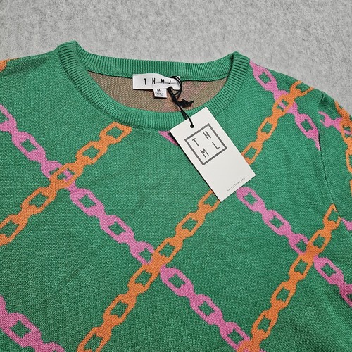 THML Anthropologie Fine Knit Sweater Women Chain Print NWT Medium - Picture 3 of 10