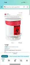 Justrite 05910 Biohazard Waste Can,15-7/8 In. H