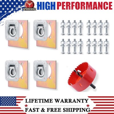 4Pack SPARKWHIZ Recessed Trailer D-Ring Tie Down Anchor Kit W/ Hole Saw Drill US