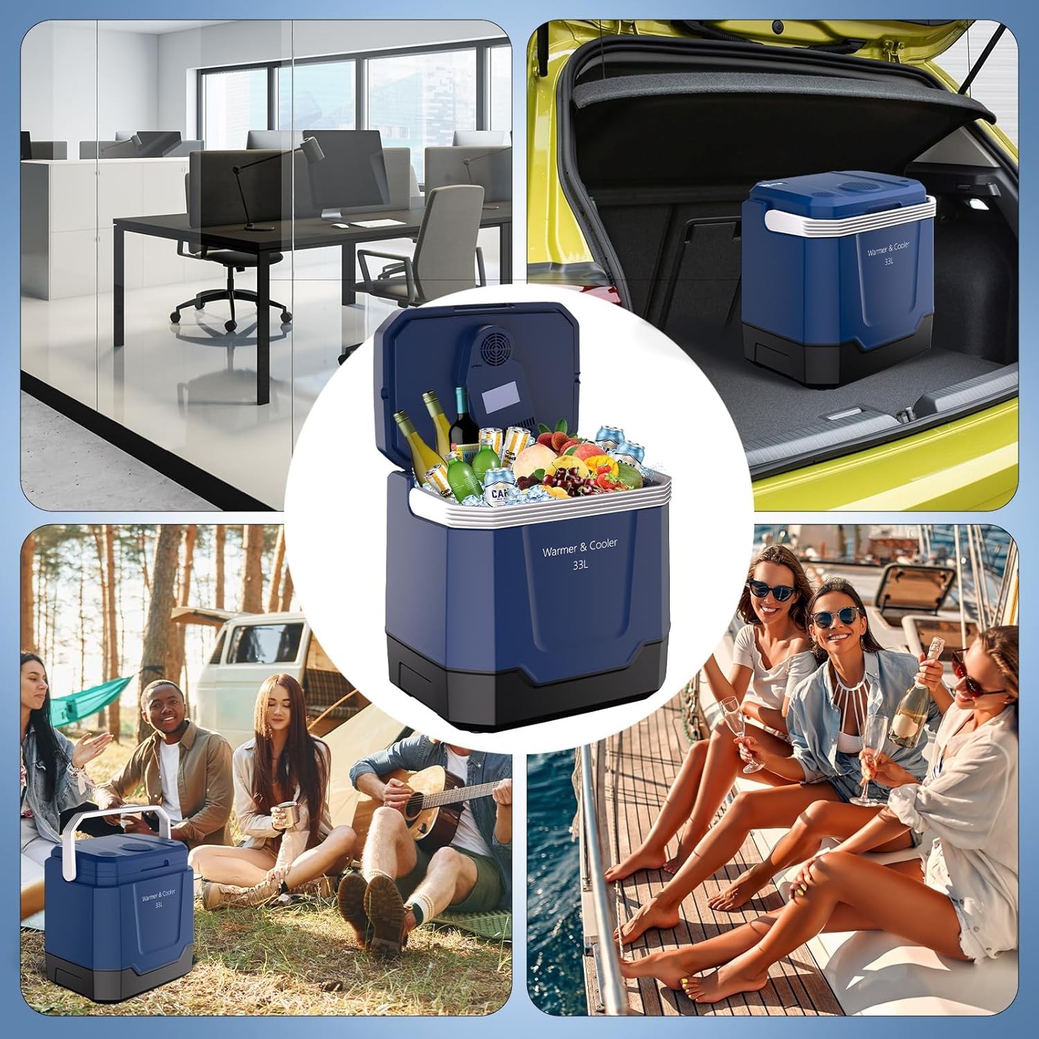 35Quart 33L Portable Electric Cooler Warmer 12V/110V Dual-Power Car Refrigerator