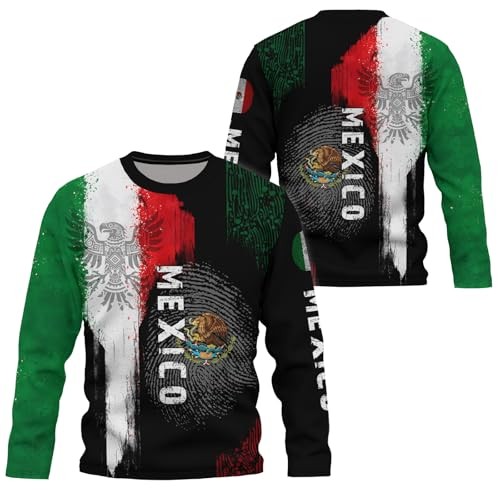 Mexico Eagle Long Sleeve T-Shirt Mexican Flag Tee 3D Printed XX-Large Black - Picture 6 of 6