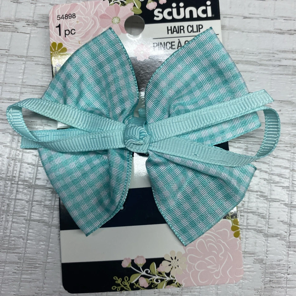 Girls Scunci Lot 4, Small Bow Hair Clip Green, Black, Elastics And Leopard, New - Image 2 of 4