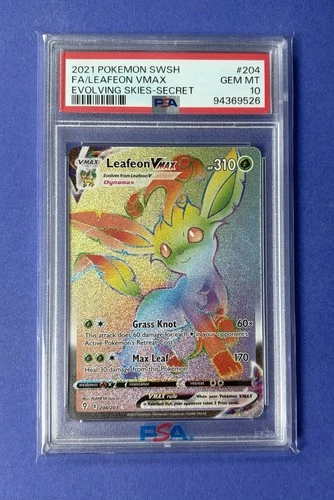 2021 Pokémon SWSH FA/Leafeon VMAX Evolving Skies-Secret #204 PSA 10 GEM MT