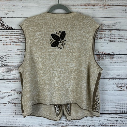 Vintage CJ Banks handbestickt hellbraun & marineblau Blumen Oma Landhaus Pullover Weste 2X - Bild 2 von 8