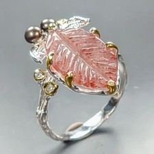 GEM 12 ct+ Natural Strawberry Quartz Ring 925 Sterling Silver Size 9.5 /R462800