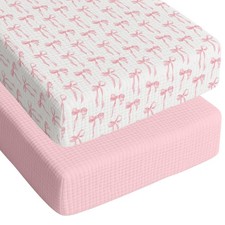 2 Pcs Muslin Pink Bow Crib Sheets for Girl Soft and Breathable 100% Cotton Cr...