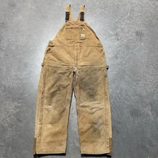 Vtg Carhartt Mens R03 BRN Overalls 46-29 Brown Double Knee Duck Bib-Made In USA