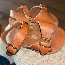 Vintage Stride Rite Baby Tan Leather Sandals Toddler Buckle Up