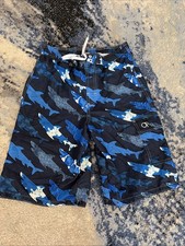 OP Boys Sz XL 14-16 Blue Sharks Graphic Print Swimming Trunks Board Swim Shorts