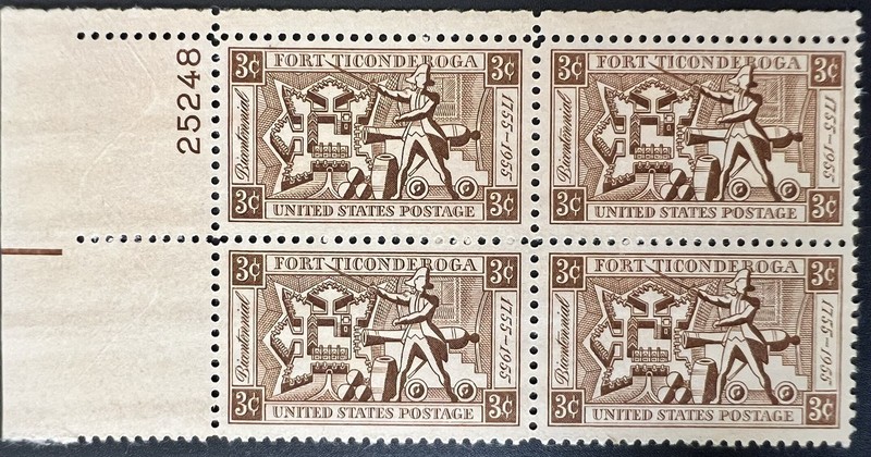 US Plate Block of 4 1955 Fort Ticonderoga Scott 1071 #25248 UL MNH