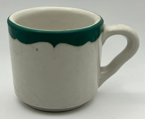 VTG Tepco Mug Restaurant Ware, White w/ Green Scroll Border, 8 oz, USA, Read