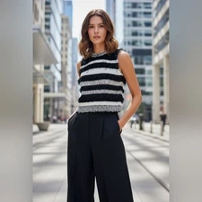 Mara Hoffman Fringe Crop Top Sz S Black White Aztec Striped Fuzzy Boho Chic $295