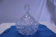Dish Solid Crystal 2 Piece Covered Dish Bird Theme 9" Tall 7" Diameter No Chips
