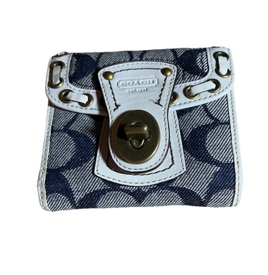 小物 Coach Legacy Signature Buckle Wallet COACH~Wallet Blue Denim,Bi-Fold Legacy, Bleecker, White Laced