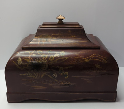 Hand Painted Red Gold Chinoiserie Vintage Bombay Company Storage Box Chest 2001