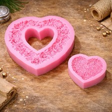 Silicone Heart Mold Mould - Lot of 2 Hearts Craft Art Resin Clay Epoxy Rare Set