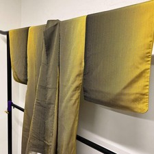 Japanese Kimono Komon Pure Silk Vertical Striped Yellow Gradation 062T