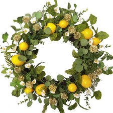 22 Inch Summer Yellow Lemon Wreath with Green Leaves for Front Door, Spring S...