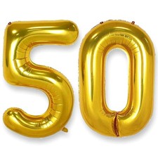 AULE 40 Inch Gold 50 Balloon Number Foil 0-9 Birthday Big Numbers Birthday ...